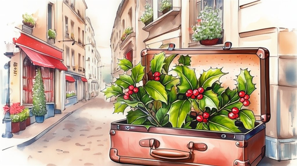 Paris in December: Festive lights, chilly air, holiday spirit.