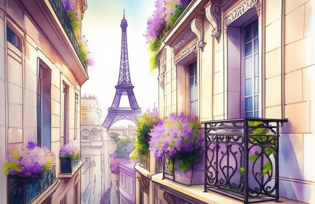 Eiffel Tower balcony view: Paris skyline, iconic landmark, travel inspiration, panoramic perspective.