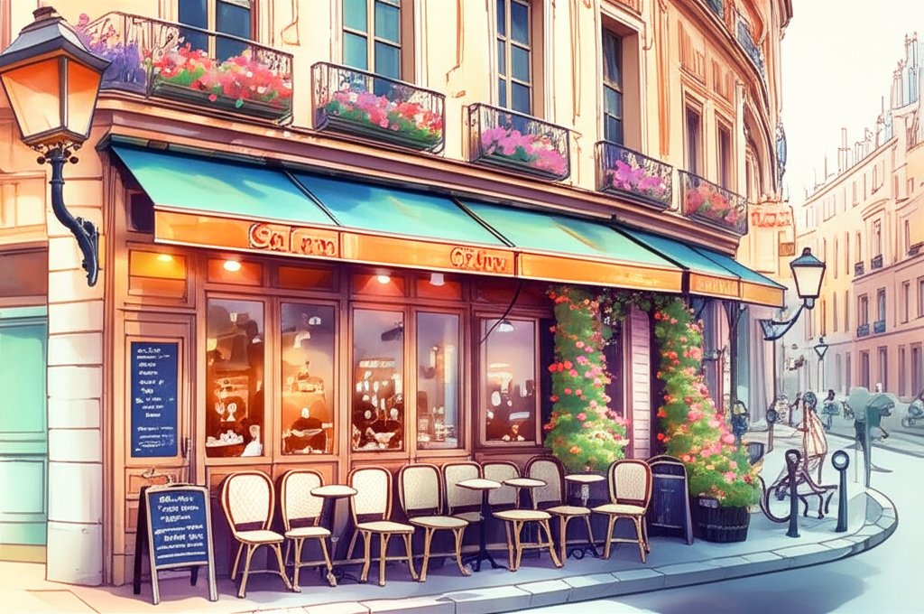 A day in Paris: Eiffel Tower, Seine River, charming Parisian street.